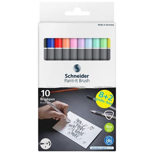 Popisovač v tvare štetca, sada, s ohybným hrotom, SCHNEIDER "Paint-It 070", 10 rôznych farieb