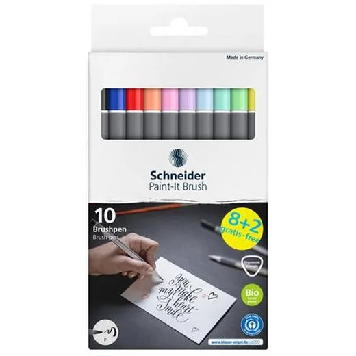 Popisovač v tvare štetca, sada, s ohybným hrotom, SCHNEIDER "Paint-It 070", 10 rôznych farieb