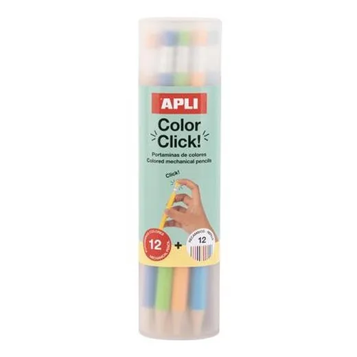 Farebné mechanické ceruzky, sada, v puzdre, APLI "Color Click", 12 rôznych farieb