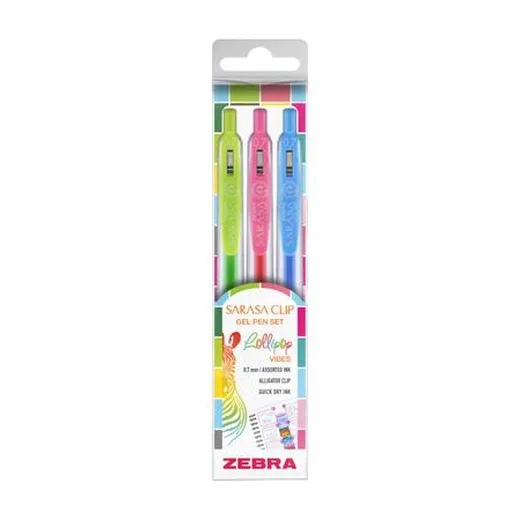 Sada gélových pier, 0,33 mm, s tlačidlom, ZEBRA „Sarasa Clip Lollipop“, 3 rôzne farby