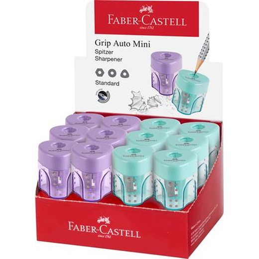 Strúhadlo, displej, jednodierové, so zásobníkom, FABER-CASTELL "GRIP Auto Mini", mix pastelových farieb