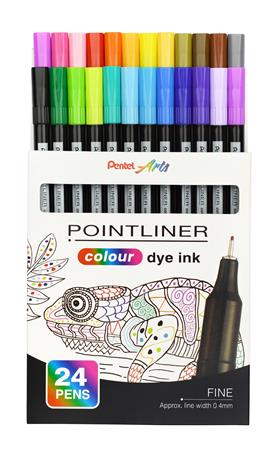 Liner, sada, 0,4 mm, PENTEL "Pointliner", 24 rôznych farieb