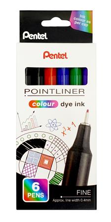 Liner, sada, 0,4 mm, PENTEL "Pointliner", 5 rôznych farieb