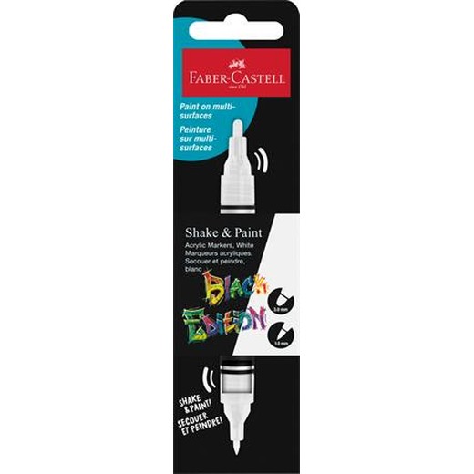 Dekoračný popisovač, 1,0/3,0 mm, obojstranný, akrylový, FABER-CASTELL "Shake&Paint", biely