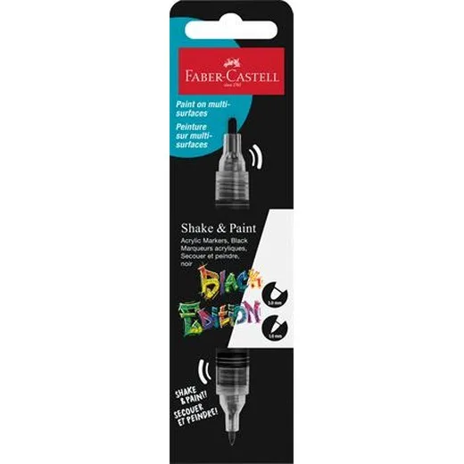 Dekoračný popisovač, 1,0/3,0 mm, obojstranný, akrylový, FABER-CASTELL "Shake&Paint", čierny