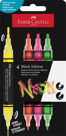 Dekoračný popisovač, sada, 1,0/3,0 mm, obojstranný, akrylový, FABER-CASTELL "Shake&Paint", 4 rôzne neónové farby