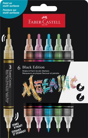 Dekoračný popisovač, sada, 1,0/3,0 mm, obojstranný, akrylový, FABER-CASTELL "Shake&Paint", 6 rôznych kovových farieb