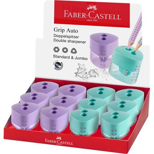 Strúhadlo, displej, dvojdierové, FABER-CASTELL, "Grip Auto", mix pastelových farieb