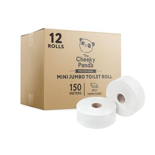 Toaletný papier, bambusový, 2-vrstvový, veľký kotúč, priemer: 18 cm, 150 m/kotúč, 12 kotúčov, CHEEKY PANDA, biele