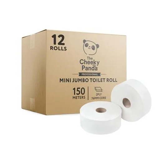 Toaletný papier, bambusový, 2-vrstvový, veľký kotúč, priemer: 18 cm, 150 m/kotúč, 12 kotúčov, CHEEKY PANDA, biele
