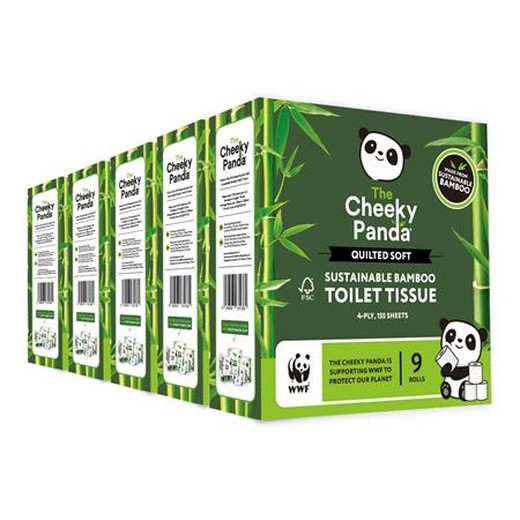 Toaletný papier, bambusový, 3-vrstvový, malý kotúč, 9 kotúčov, CHEEKY PANDA, biely