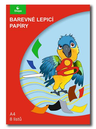 Farebný papier, A4, samolepiaci, 8 listov, STEPA, mix farieb