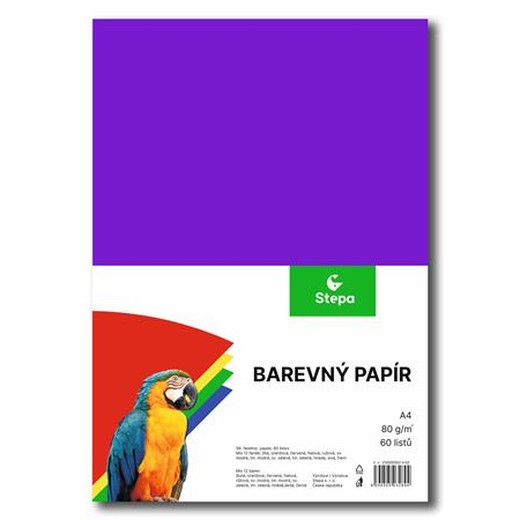 Farebný papier, A4, 80g, 12x5 listov, STEPA, mix farieb