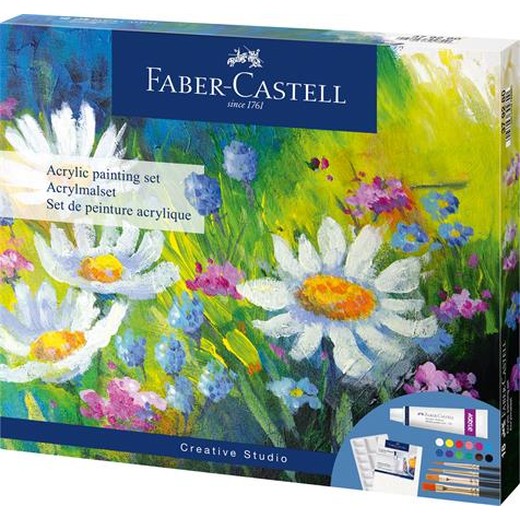 Akrylové farby, sada, s maliarskym plátnom, v tubusoch, FABER-CASTELL "Creative Studio", 12 rôznych farieb