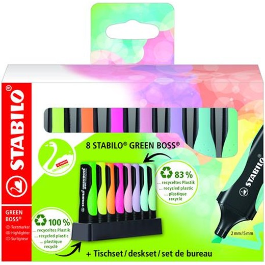 Zvýrazňovač, sada, 2-5 mm, STABILO "Green Boss Pastel", 8 ks stolový set