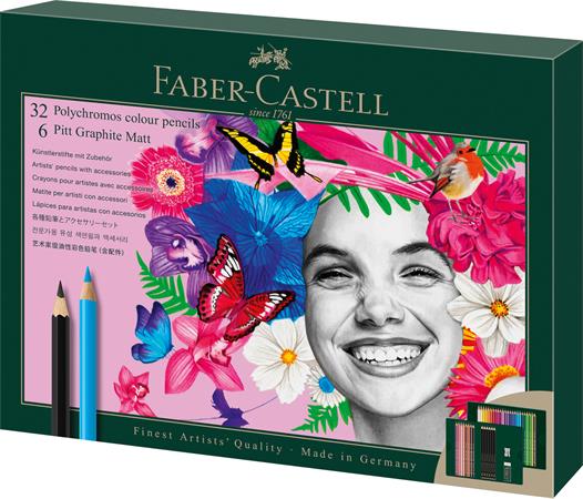 Farebné a grafitové ceruzky, sada, FABER-CASTELL "Polychromos & Pitt Graphite Matt" , 40 ks