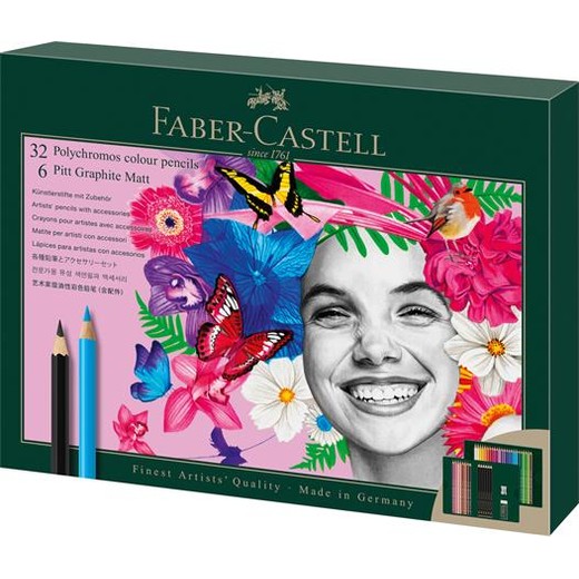 Farebné a grafitové ceruzky, sada, FABER-CASTELL "Polychromos & Pitt Graphite Matt" , 40 ks