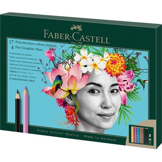 Farebné a grafitové ceruzky, sada, FABER-CASTELL "Polychromos & Pitt Graphite Matt" , 23 ks