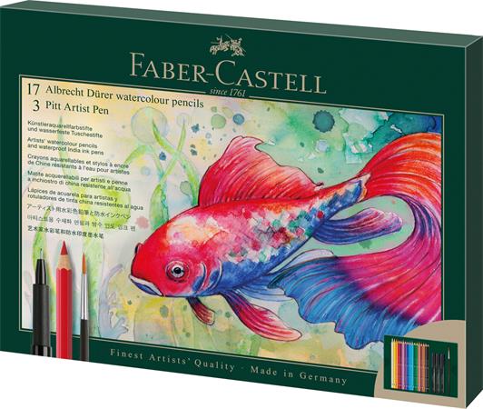 Akvarelové ceruzky, sada, so štetcom, FABER-CASTELL "Albrecht Dürer & Pitt Artist Pen", 21 ks
