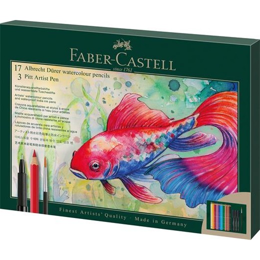 Akvarelové ceruzky, sada, so štetcom, FABER-CASTELL "Albrecht Dürer & Pitt Artist Pen", 21 ks