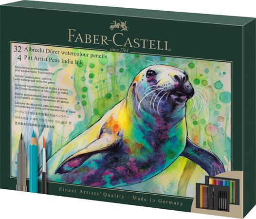 Akvarelové ceruzky, sada, so štetcom, FABER-CASTELL "Albrecht Dürer & Pitt Artist Pen", 37 ks