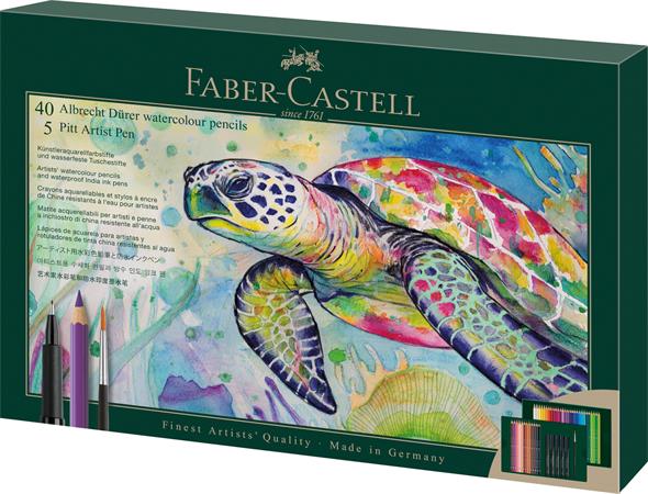 Akvarelové ceruzky, sada, so štetcom, FABER-CASTELL "Albrecht Dürer & Pitt Artist Pen", 46 ks