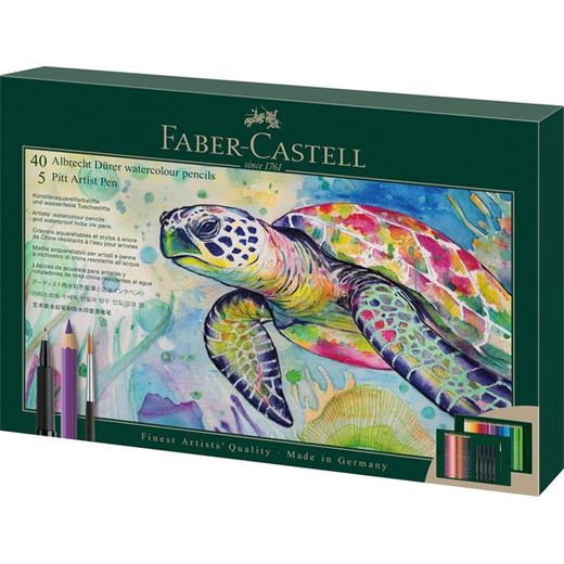 Akvarelové ceruzky, sada, so štetcom, FABER-CASTELL "Albrecht Dürer & Pitt Artist Pen", 46 ks