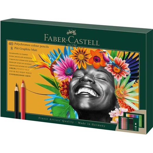 Farebné a grafitové ceruzky, sada, FABER-CASTELL "Polychromos & Pitt Graphite Matt" , 50 ks