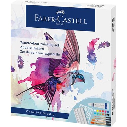 Akvarelové farby, sada, v tubusoch, s doplnkami, FABER-CASTELL "Creative Studio", 12 rôznymi farbami