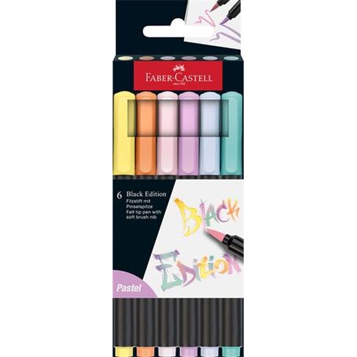Fixky štetcové, FABER-CASTELL "Black Edition", 6 rôznych pastelových farieb
