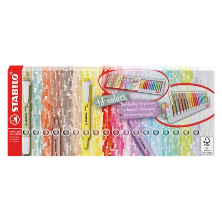 Zvýrazňovač, sada, 1-4 mm, STABILO "Swing Cool", 18 -kusová stolová sada