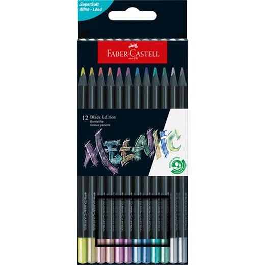 Farebné ceruzky, sada, trojhranné, FABER-CASTELL "Black Edition", 12 rôznych kovových farieb