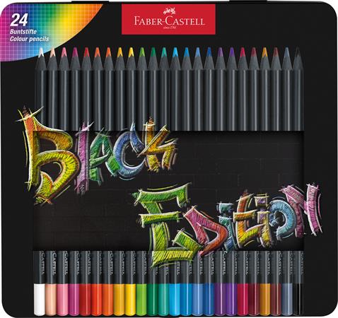 Farebné ceruzky, sada, trojhranné, v plechovej krabičke, FABER-CASTELL "Black Edition", 24 rôznych farieb