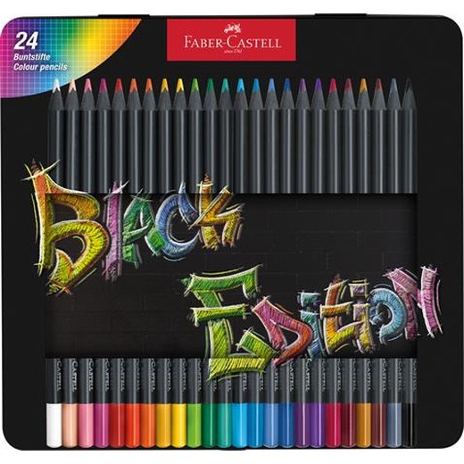Farebné ceruzky, sada, trojhranné, v plechovej krabičke, FABER-CASTELL "Black Edition", 24 rôznych farieb