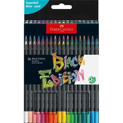Farebné ceruzky, sada, trojhranné, FABER-CASTELL "Black Edition", 36 rôznych farieb