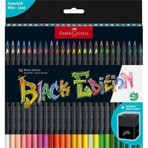 Farebné ceruzky, sada, trojhranné, FABER-CASTELL "Black Edition", 50 rôznych farieb