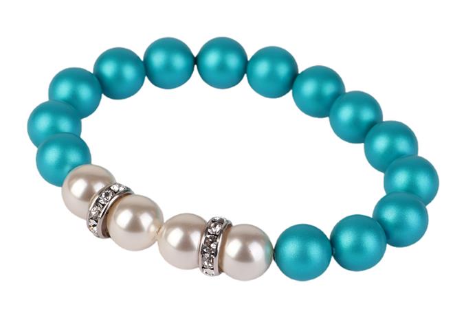 Náramok, z tyrkysových a bielych SWAROVSKI® perál, s bielym rondella krištáľom, 10mm, ART CRYSTELLA® M