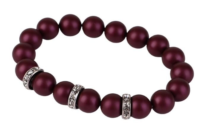 Náramok, z bordovo fialových SWAROVSKI® perál, s bielym rondella krištáľom, 10mm, ART CRYSTELLA® M
