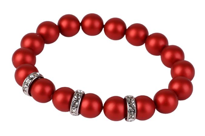 Náramok, z červených SWAROVSKI® perál, s bielym rondella krištáľom, 10mm, ART CRYSTELLA® M