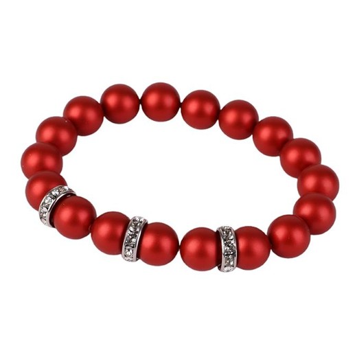 Náramok, z červených SWAROVSKI® perál, s bielym rondella krištáľom, 10mm, ART CRYSTELLA® M