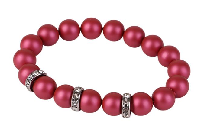 Náramok, z jahodovo červených SWAROVSKI® perál, s bielym rondella krištáľom,  10mm, ART CRYSTELLA® M