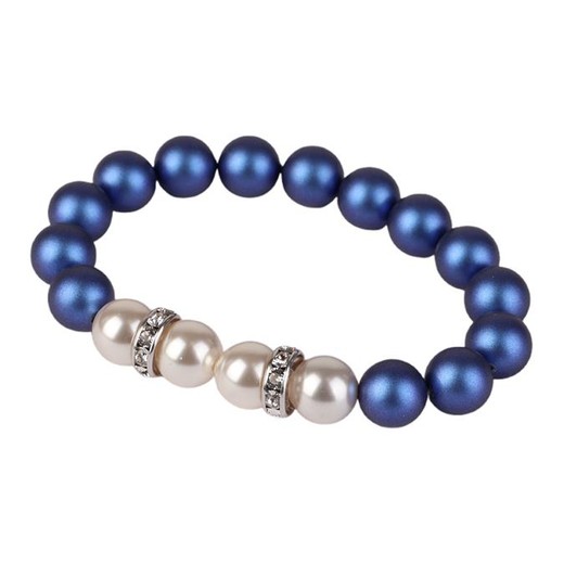 Náramok, z tmavomodrých a bielych SWAROVSKI® perál, s bielym rondella krištáľom, 10mm, ART CRYSTELLA® M