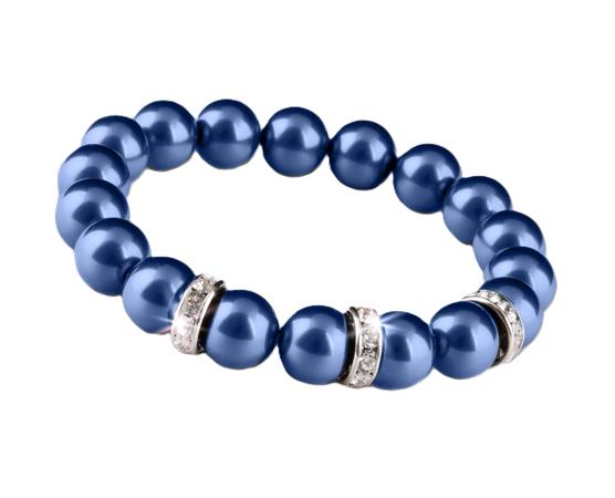 Náramok, z tmavomodrých SWAROVSKI® perál, s bielym rondella krištáľom, 10mm, ART CRYSTELLA® M