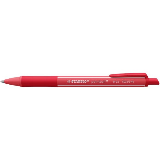 Guľôčkové pero, 0,5 mm, stláčací mechanizmus, STABILO "Pointball Colorful", červené
