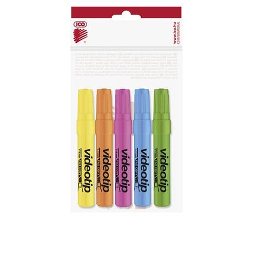 Zvýrazňovač, sada, 1-4 mm, ICO "Videotip", 5 rôznych farieb