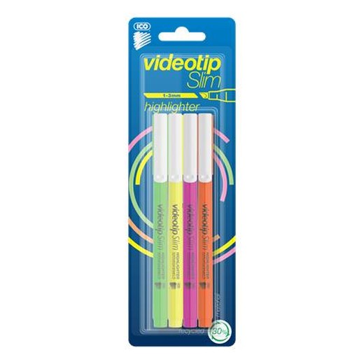 Zvýrazňovač, sada, 1-3 mm, ICO "Videotip Slim", 4 rôzne farby