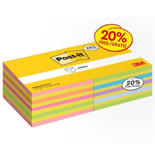 Samolepiaci bloček, 76x76 mm, 2x450 listov, 3M POSTIT, mix farieb