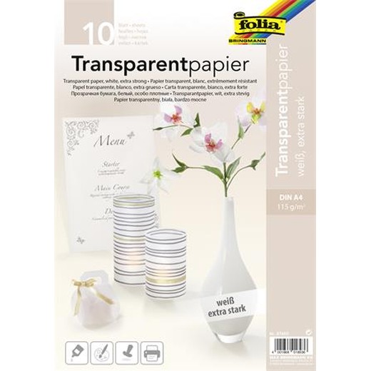 Pauzovací papier, A4, 115 g, 10 listov, FOLIA, biely