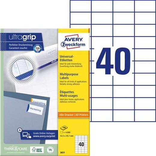 Etikety, univerzálne, 52,5x29,7 mm, AVERY ZWECKFORM, 4000 etikiet/bal