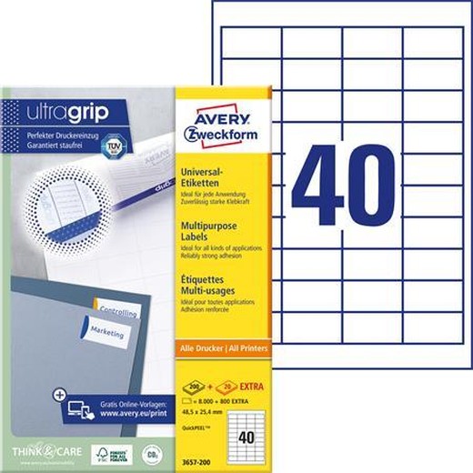 Etikety, univerzálne, 48,5x25,4 mm, AVERY ZWECKFORM, 4000 etikiet/bal